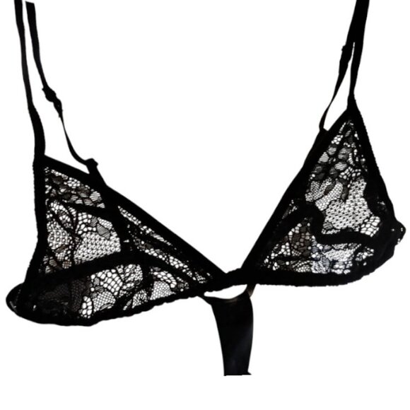 🐣2/$60🐣NWT Zara Black Satin Lace Triangle Bra Adjustable Straps Dainty Bra S - Picture 3 of 16